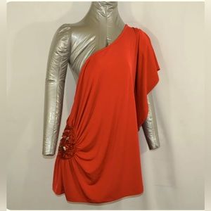Lane Bryant Size 26 28 One Shoulder Blouse Red Side Gather Beaded Rhinestone’s